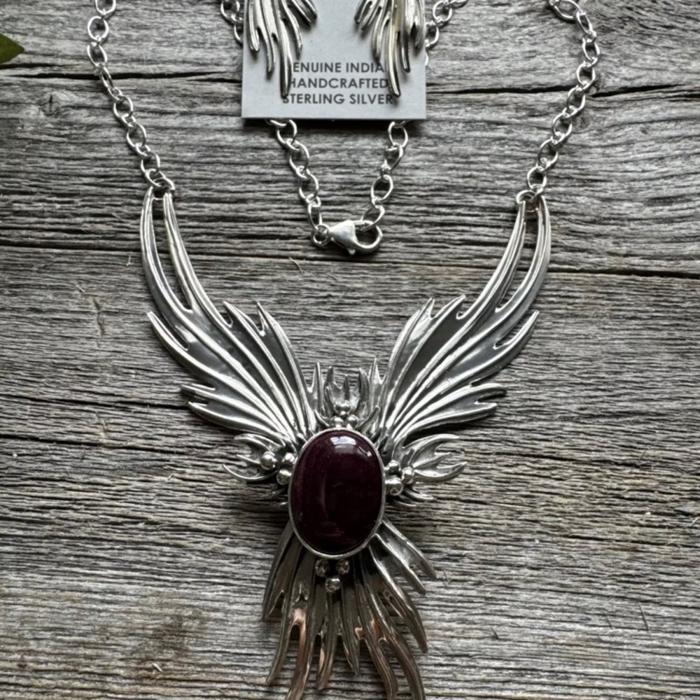 Navajo Sterling Silver Purple Spiny Oyster Chain Lariat Y Necklace Earrings Set - Picture 11 of 12